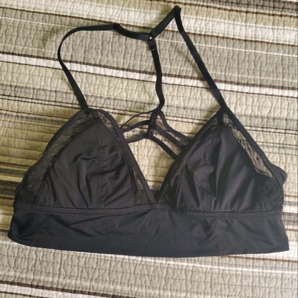 Aerie American Eagle Black Satin Mesh Cage Bage Bralette S